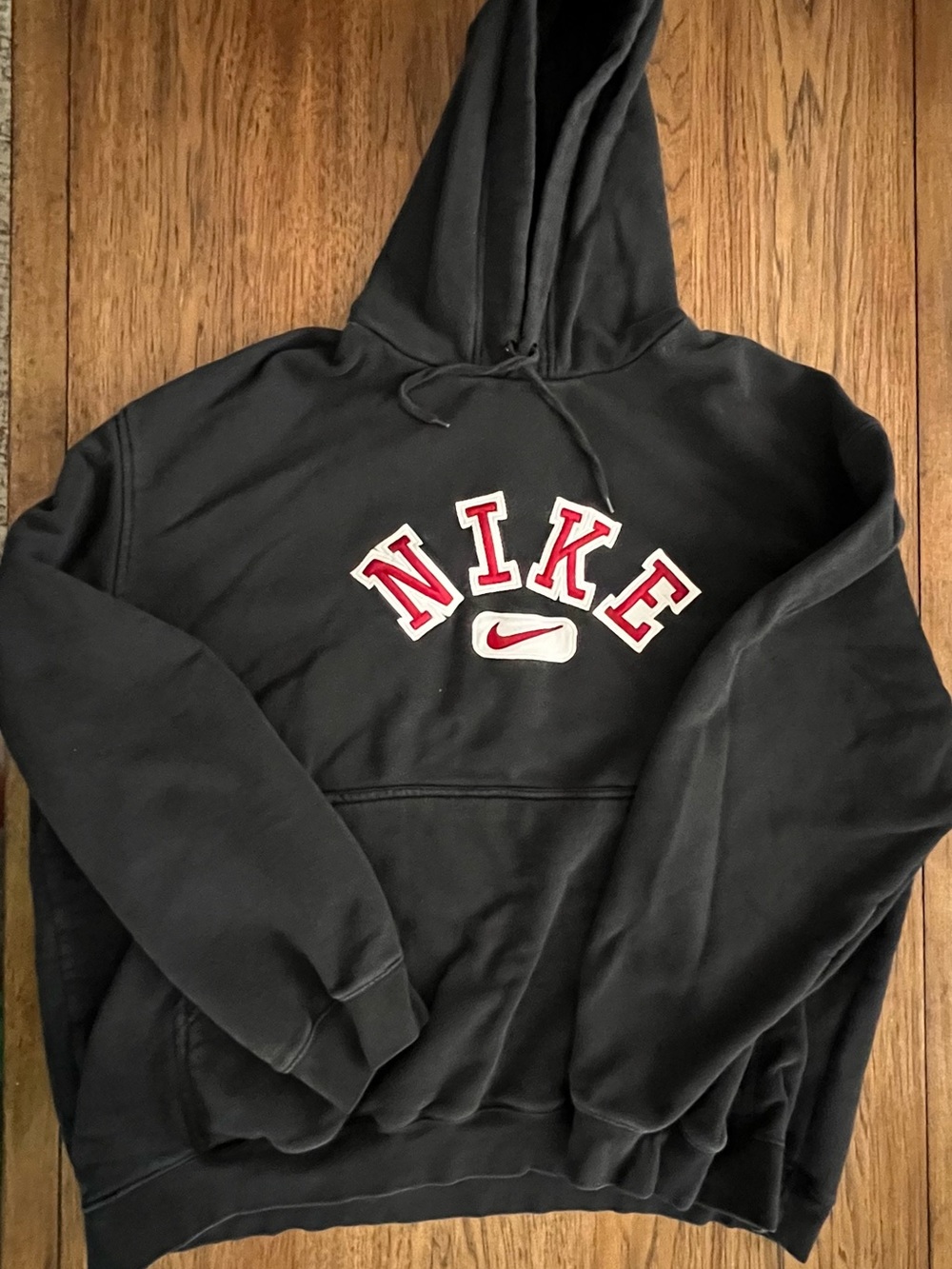 Nike Black Vintage Hoodie with Red and White Logo